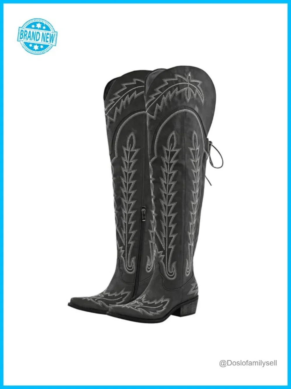 Cowgirl Thigh High Wide Calf Embroidered Western Boots Block Heel